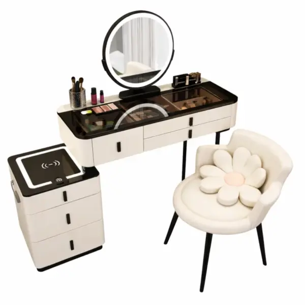 Комплект ISABELLA & ROSALIE – тоалетка за грим с LED огледало и удобен стол, 100x40x120 см