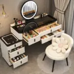 Комплект ISABELLA & ROSALIE – тоалетка за грим с LED огледало и удобен стол, 100x40x120 см - Image 2