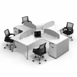 Комплект OptiSpace & FlexiPro – Оперативно бюро с 4 работни места, вградени шкафове и ергономичен офис стол