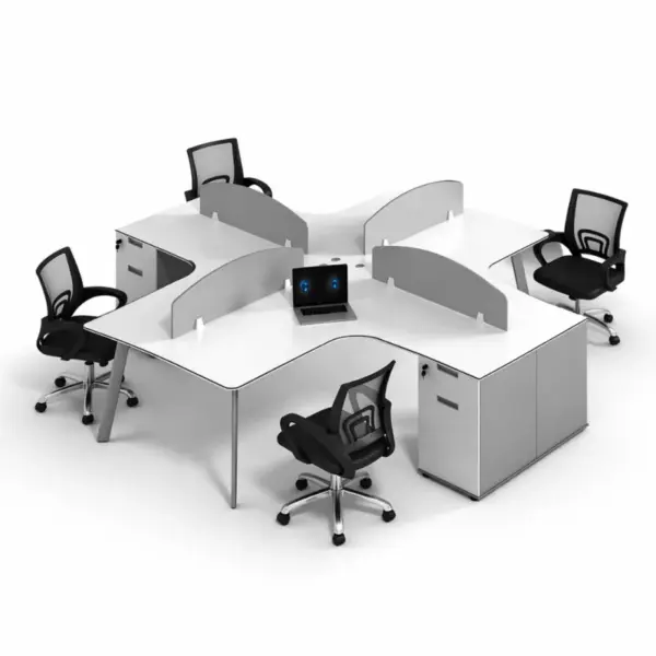 Комплект OptiSpace & FlexiPro – Оперативно бюро с 4 работни места, вградени шкафове и ергономичен офис стол