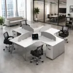Комплект OptiSpace & FlexiPro – Оперативно бюро с 4 работни места, вградени шкафове и ергономичен офис стол - Image 3
