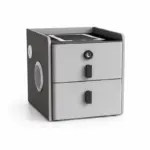 Тънко интелигентно нощно шкафче с безжично зареждане, LED осветление, Bluetooth високоговорител, USB и Type-C порт и система за пръстов отпечатък – антрацитносив цвят, 2 чекмеджета, модерен дизайн от стъкло и дърво