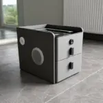 Тънко интелигентно нощно шкафче с безжично зареждане, LED осветление, Bluetooth високоговорител, USB и Type-C порт и система за пръстов отпечатък – антрацитносив цвят, 2 чекмеджета, модерен дизайн от стъкло и дърво - Image 2