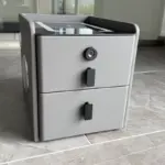 Тънко интелигентно нощно шкафче с безжично зареждане, LED осветление, Bluetooth високоговорител, USB и Type-C порт и система за пръстов отпечатък – антрацитносив цвят, 2 чекмеджета, модерен дизайн от стъкло и дърво - Image 4