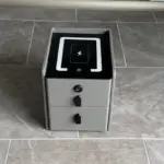 Тънко интелигентно нощно шкафче с безжично зареждане, LED осветление, Bluetooth високоговорител, USB и Type-C порт и система за пръстов отпечатък – антрацитносив цвят, 2 чекмеджета, модерен дизайн от стъкло и дърво - Image 5