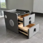 Тънко интелигентно нощно шкафче с безжично зареждане, LED осветление, Bluetooth високоговорител, USB и Type-C порт и система за пръстов отпечатък – антрацитносив цвят, 2 чекмеджета, модерен дизайн от стъкло и дърво - Image 7