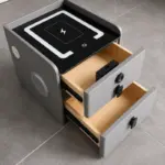 Тънко интелигентно нощно шкафче с безжично зареждане, LED осветление, Bluetooth високоговорител, USB и Type-C порт и система за пръстов отпечатък – антрацитносив цвят, 2 чекмеджета, модерен дизайн от стъкло и дърво - Image 8