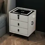 Интелигентно нощно шкафче с безжично зареждане, LED осветление, 3 чекмеджета, USB и Type-C порт, Bluetooth високоговорител и заключване с пръстов отпечатък – бял цвят, модерен дизайн от стъкло и дърво. - Image 2