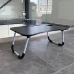 Сгъваема маса за лаптоп, 60x40x28см, черна – Модерен дизайн, изработен от MDF и метал - Image 5
