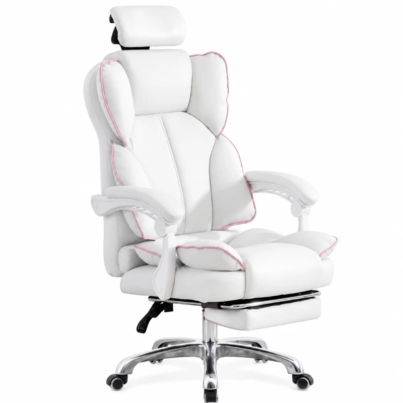 silla-gaming-con-inclinacion-de-hasta-120-reposacabezas-ajustable-dimensiones-650-mm-520-mm-1220-1320-mm-color-blanco-3847__w800_h800_c Геймърски стол с накланяне до 120°, регулируема облегалка за глава – размери: 650 мм x 520 мм x 1220–1320 мм, бял - Image 1