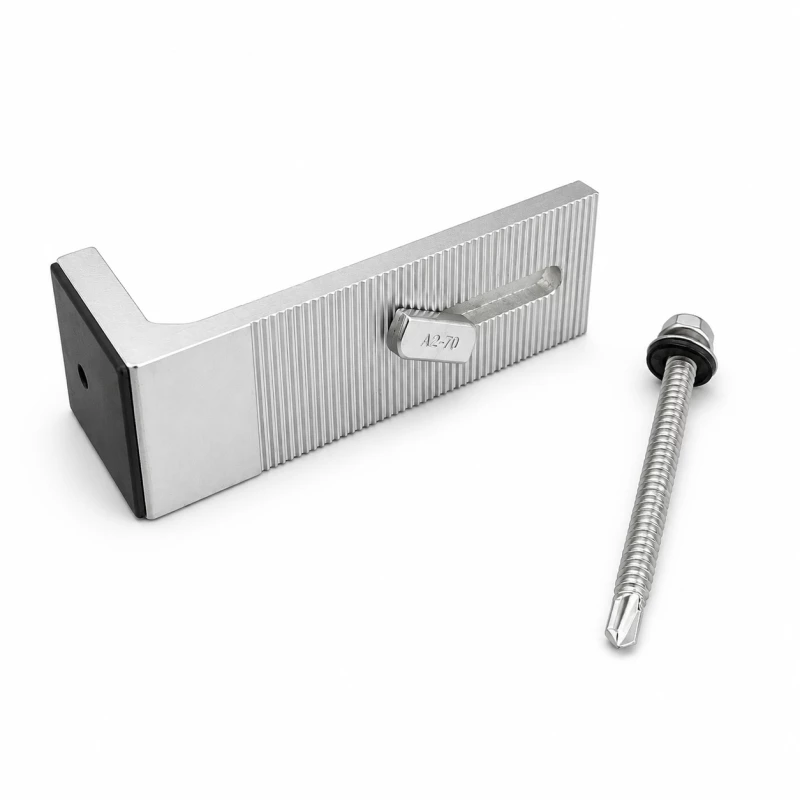 suport-l-cu-cauciucsurub-autoforant-piulita-d-pentru-fixarea-panourilor-fotovoltaice-pe-acoperis-cu-tabla-lungime-80-mmlatime-30-mm-9028__w800_h800_c L-образна скоба с гума + самонарезен винт + гайка D за закрепване на фотоволтаични панели върху ламаринен покрив, дължина 80 мм / ширина 30 мм. - Image 1