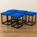 Многофункционален 5 в 1 табурет от кадифе – син цвят - Image 4