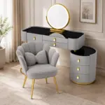 Комплект BELLA & PEARL - тоалетка за грим 100x40x120 и стол, сиво - Image 2