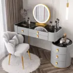 Комплект BELLA & PEARL - тоалетка за грим 100x40x120 и стол, сиво - Image 5